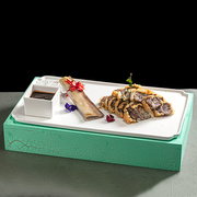 时尚绿色豹纹漆方形木盒盘子特色长方炒菜盘子创意明档菜餐具
