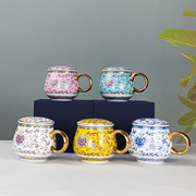 景德镇青花瓷杯子家用泡茶杯专用个人白瓷带盖中式茶水分离杯陶瓷