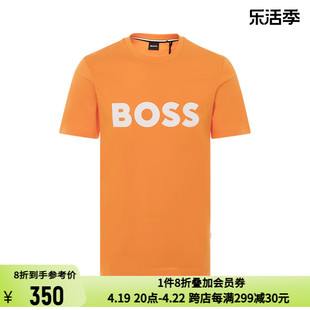 Hugo Boss 春夏季橘色纯棉简约青春活力男士圆领正肩短袖T恤