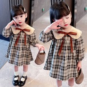 女童娃娃领格子连衣裙2023春季儿童韩版时尚中小童洋气公主裙