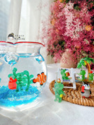 日本进口迷你玻璃细工，手工小摆件青蛙鱼缸，浮玉水草海洋砂装饰