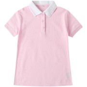 中小学生校服女大童短袖粉红色心形领夏季校服POLO衫上衣薄款T恤