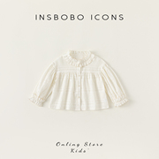insbobo女童衬衣长袖，甜美花边儿童白衬衫，时尚休闲小女孩洋气衬衫