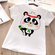 儿童夏童装熊猫表情短袖T恤男女童半袖衫34567岁大中小童衫亲子装