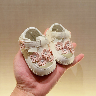 婴儿凉鞋夏季镂空透气女宝宝学步鞋软底6-9-12个月包头不掉公主鞋