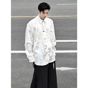纯白色新中式男装中国风龙纹刺绣衬衫男丝绸缎面中山唐装汉服外套