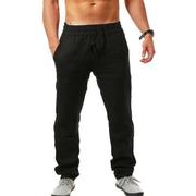 男士嘻哈透气棉麻，运动长裤潮流时尚纯色，简约薄款休闲裤