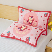 草莓熊枕巾(熊枕巾)纯棉一对装全棉纱布冬季枕，头巾防头油枕巾盖可固定套巾