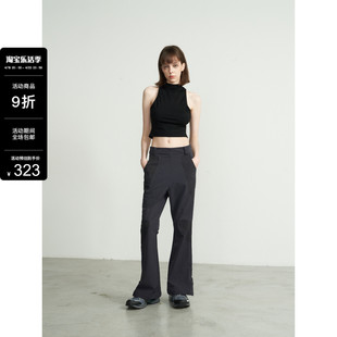 49percent23ss女装暗紫色显瘦微喇叭裤原创设计裤子拼接中腰长裤