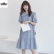 Cooleye小花朵~孕妇夏装时尚娃娃领显瘦透气棉质连衣裙外出哺乳裙