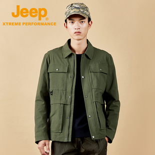 Jeep吉普户外男装男秋季长袖衬衫防风上衣工装翻领夹克外套