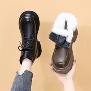 真皮马丁靴女2023冬季英伦风时尚厚底短靴羊毛，雪地靴加绒加厚