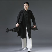 中国风男士唐装假(唐装假)两件披风衣雪纺长衫，中式长袍中长款道袍复古男装