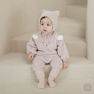 韩国婴儿套装冬装棉袄婴幼儿，加绒卫衣裤子两件套男女宝宝婴儿服