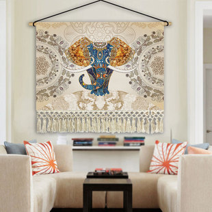 欧式美式现代风暖色大象布艺，挂毯画客厅，卧室墙壁背景布艺挂画挂布