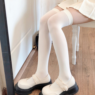 日系白丝过膝袜女春夏薄款黑色，jk大腿袜子白色高筒袜(高筒袜)奶白色长筒袜