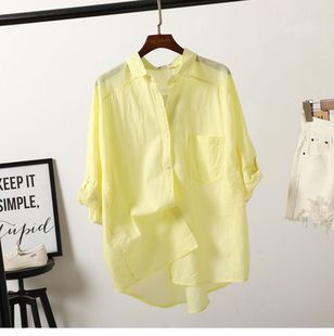 淡淡的柠檬黄薄款衬衫女夏季减龄宽松袖子可挽起韩版防晒衣