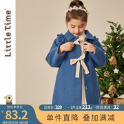 littletime女童呢子大衣加厚2023秋冬韩版儿童中长款毛呢外套