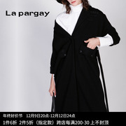 lapargay纳帕佳2023秋冬黑色中长款针织，外套长袖开衫女式上衣