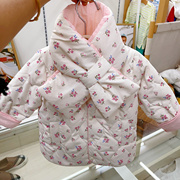 韩国童装23冬女童田园，风小碎花围巾保暖羽绒服，可爱羽绒衣b1