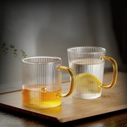 透明耐高温 高硼硅玻璃杯 挂耳咖啡冲泡杯茶杯水杯带把手日式竖纹