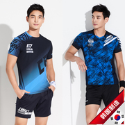 韩国可莱安羽毛球服男款透气速干短袖上衣，时尚休闲套装运动服