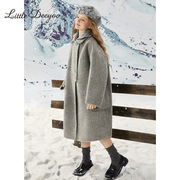 女童秋冬双面羊绒大衣儿童冬季洋气加厚羊毛呢，上衣中大童长款外套