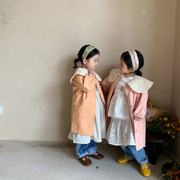 女童中长款风衣外套春季童装儿童外套韩版蕾丝娃娃领宝宝上衣