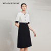 mojo高腰线(高腰线)黑白撞色连衣裙，2024年春季假两件设计感a字下摆裙
