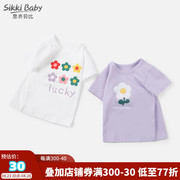 女童短袖t恤夏装儿童，宝宝婴儿小花半袖纯棉，小童洋气夏季体恤上衣