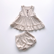 日本西S屋尾货70-90女宝宝夏季套装棉麻无袖上衣花苞裤2件套婴儿