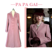 美剧同款赫本风大衣复古优雅设计感气质粉色毛呢大衣美拉德穿搭