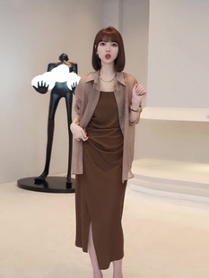 夏装搭配一整套韩版气质女神范防晒(范，防晒)衣，吊带连衣裙子质感高级感套装