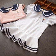女童短袖连衣裙夏季韩版儿童装，纯棉薄款，裙子中大童海军裙