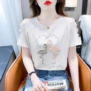 韩国纯棉露肩短袖t恤女夏季女装2024冷淡系独特别致半袖女士