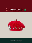 日系甜美可爱圣诞元素红色兔毛，贝雷帽子女冬季保暖百搭学生画家帽