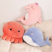 海洋系列鲸鱼章鱼沙发抱枕公仔毛绒女生可爱软体玩具蓝色海豚娃娃