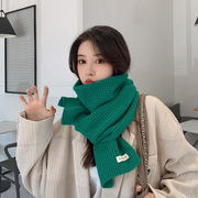 绿色氛围感围巾秋冬季女2023韩系纯色百搭高级感针织女小围脖