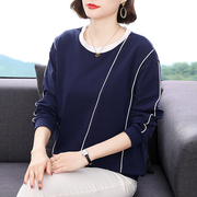 妈妈圆领卫衣女中老年打底衫春秋装2023年纯棉长袖t恤女上衣