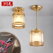 新中式全铜吸顶灯走廊灯过道玄关灯具led温馨圆形吸顶灯阳台灯饰