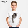 3D立体萌猫咪图案莫代尔儿童T恤男童装短袖可爱动物亲子时尚宝宝