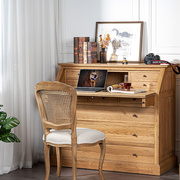 美式法式橡木实木多功能斗柜梳妆台一体书桌储物柜做旧复古书桌柜