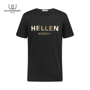 hellen&woody奢侈品男装，2023夏季品牌，字母烫金纯棉休闲t恤男