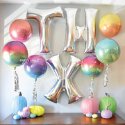 进口4d渐变色魔法球四面，立体圆形幻彩彩虹色，生日柜台装饰铝箔气球
