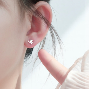 s925银针爱心耳钉女气质简约高级感心形耳环2021年潮小巧耳饰