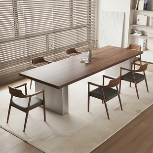 实木长桌创意大板会议桌胡桃木，色办公工作台简约去客厅化桌子茶桌