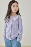 好看23春夏女童针织开衫浅紫色全棉镂空空调衫中大童开衫外套