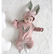婴儿套装秋冬款女宝宝三个月宝宝，兔耳朵冬装，连体衣家居服睡衣1036