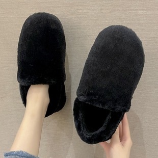 毛绒棉拖鞋女冬季外穿简约时尚室内居家厚底防滑保暖包跟月子棉鞋