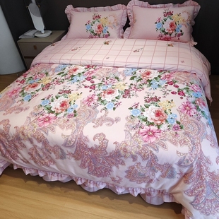 韩式花边纯棉四件套全棉印花田园，公主风4件套床上用品床单被套